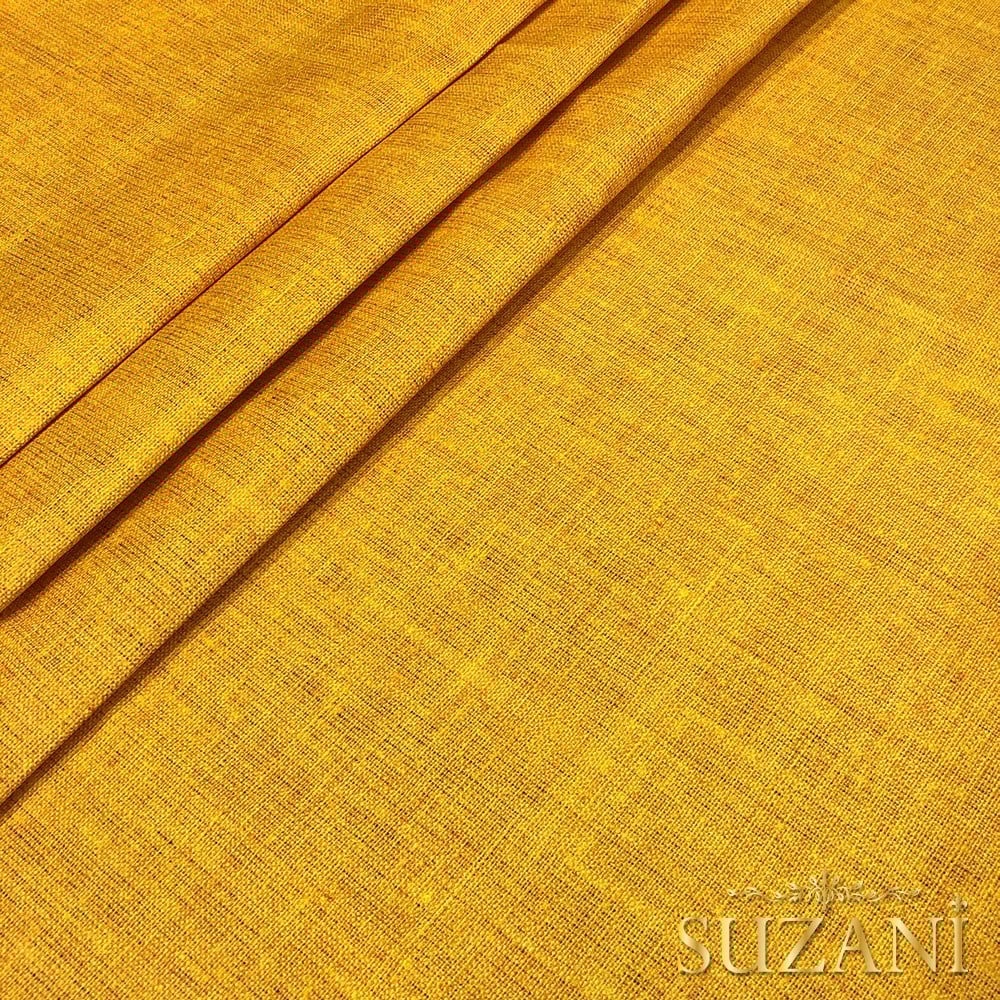 Hardal Keten Görünümlü Dijital Baskılı Kumaş