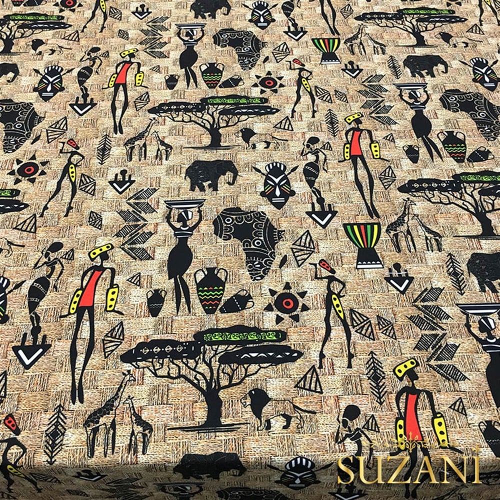 Hasır Zemin Afrika Desenli Kumaş