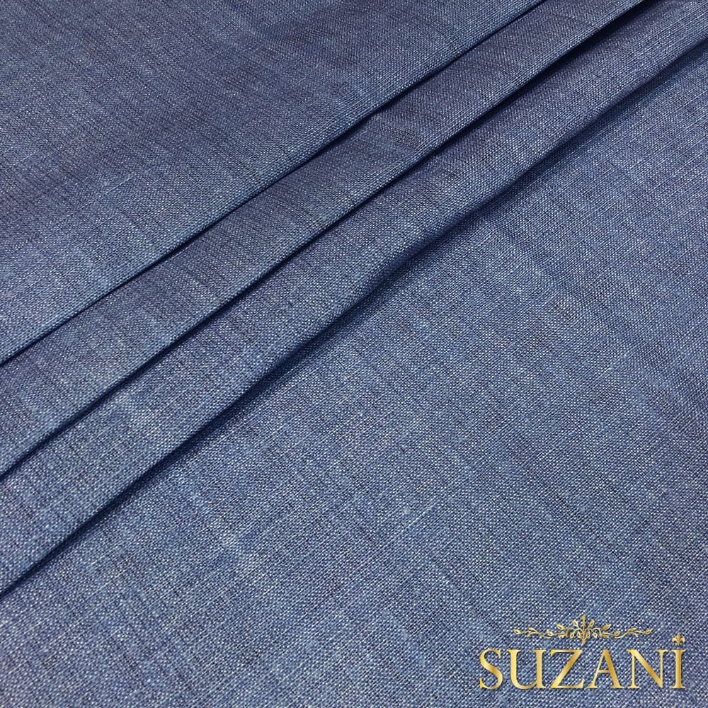 İndigo Keten Görünümlü Dijital Baskılı Kumaş