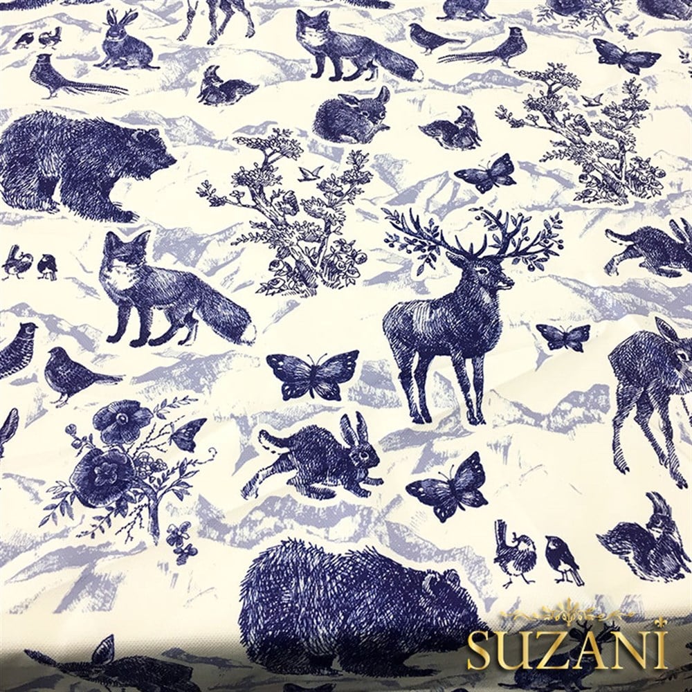 İndigo Orman Hayvanları Desenli Kumaş