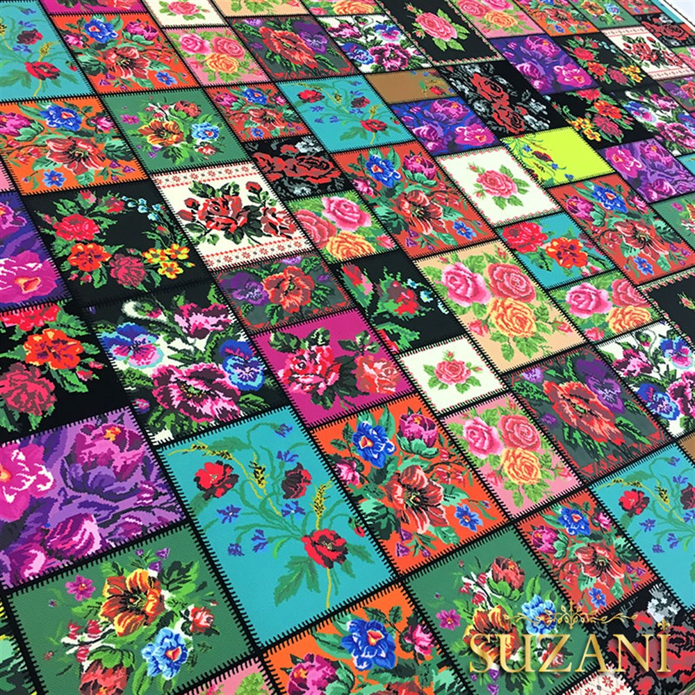 Kanaviçe Patchwork Desenli Kumaş