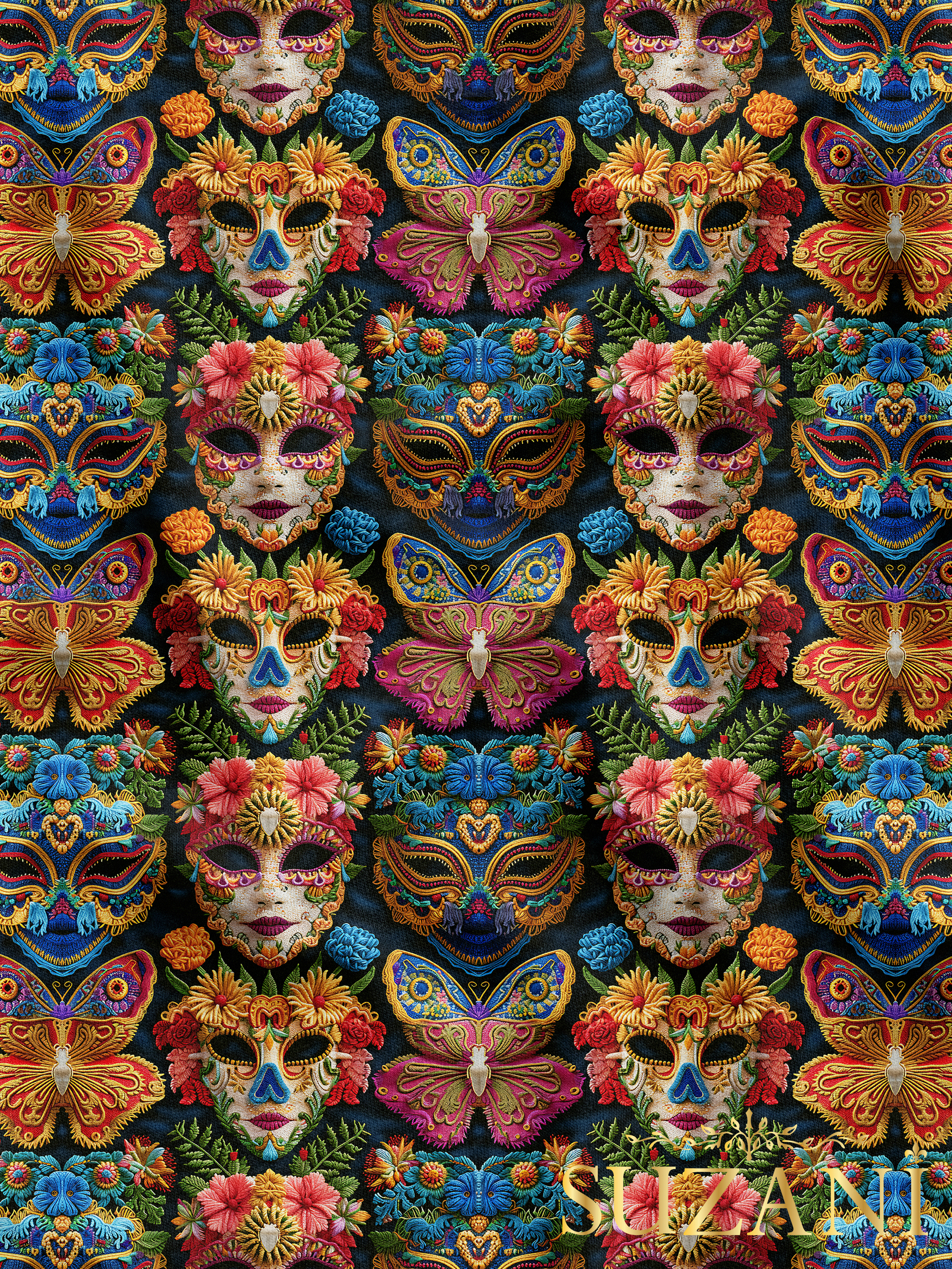 Karnaval Maske Desenli Dijital Baskılı Kumaş