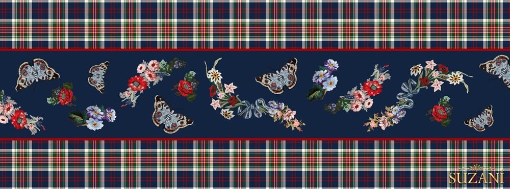 Kelebek Nakış Desenli Runner Kumaşı