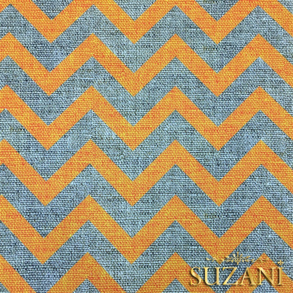 Keten Efekt Turuncu Zigzag Desenli Kumaş