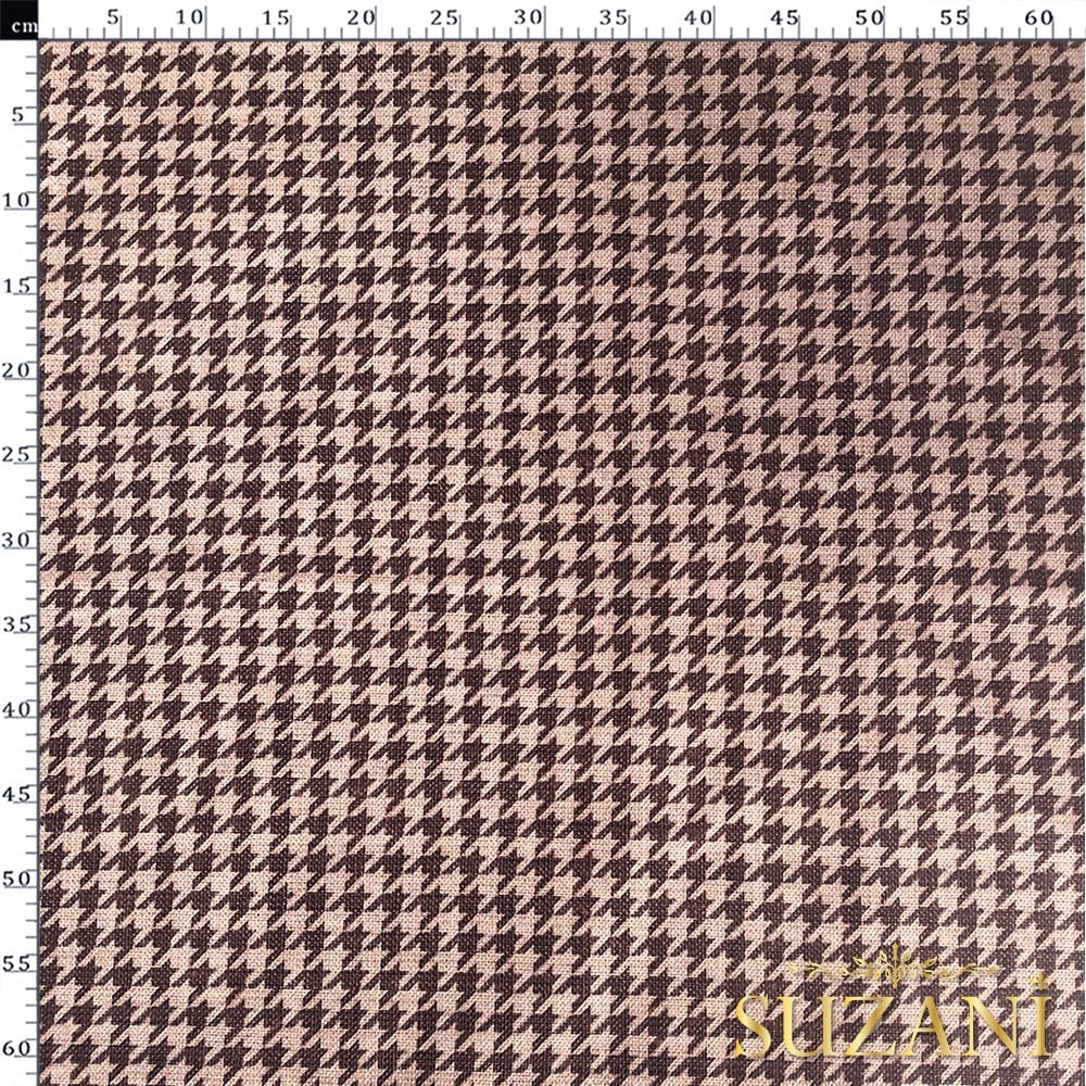 Keten Efektli Küçük Kahve Pudra Kazayağı Desenli Kumaş