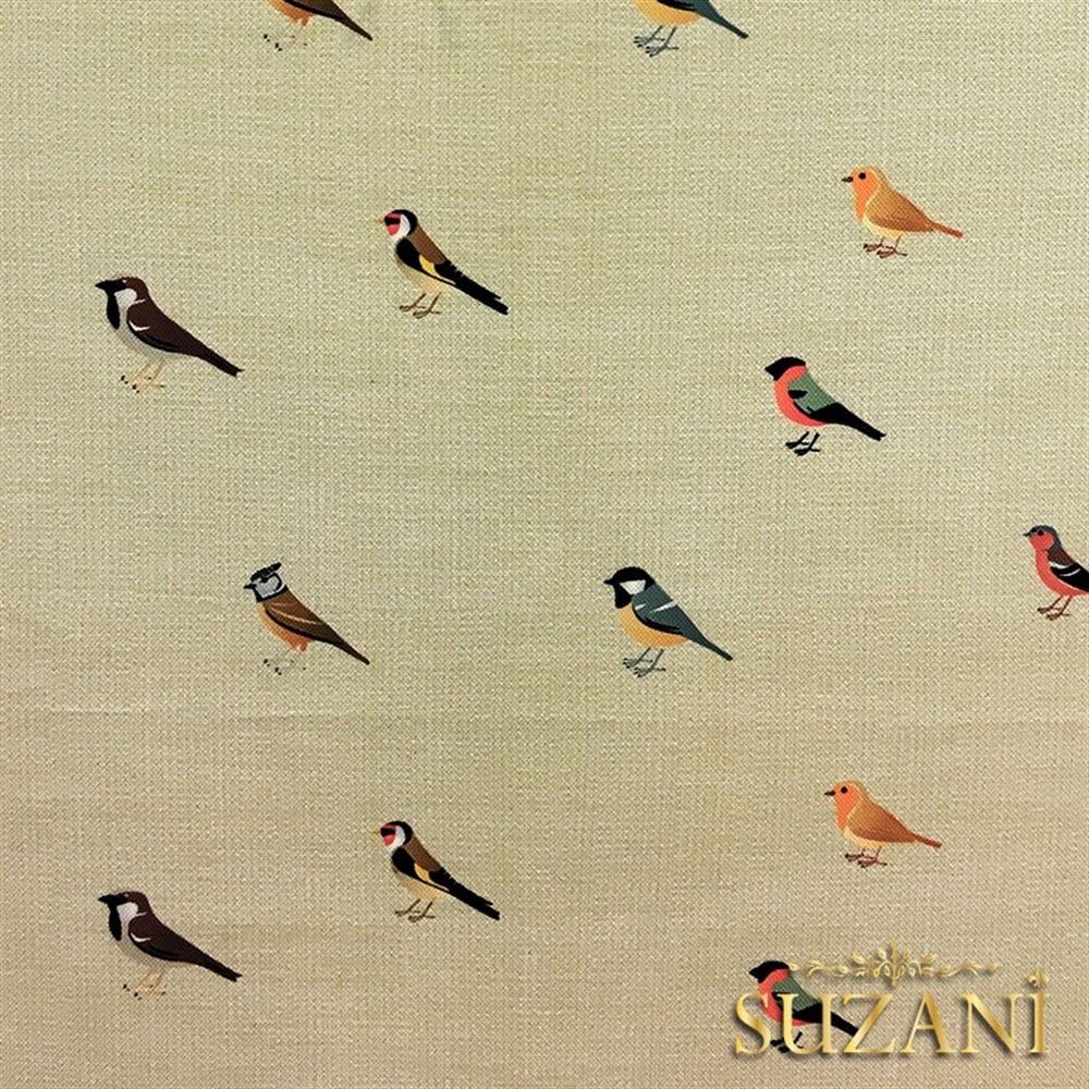 Keten Efektli Renkli Kuşlu Kumaş