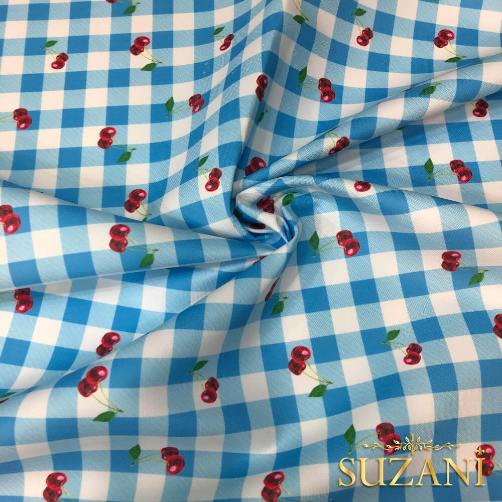 Kiraz Pötikare Desenli Dijital Baskılı Kumaş