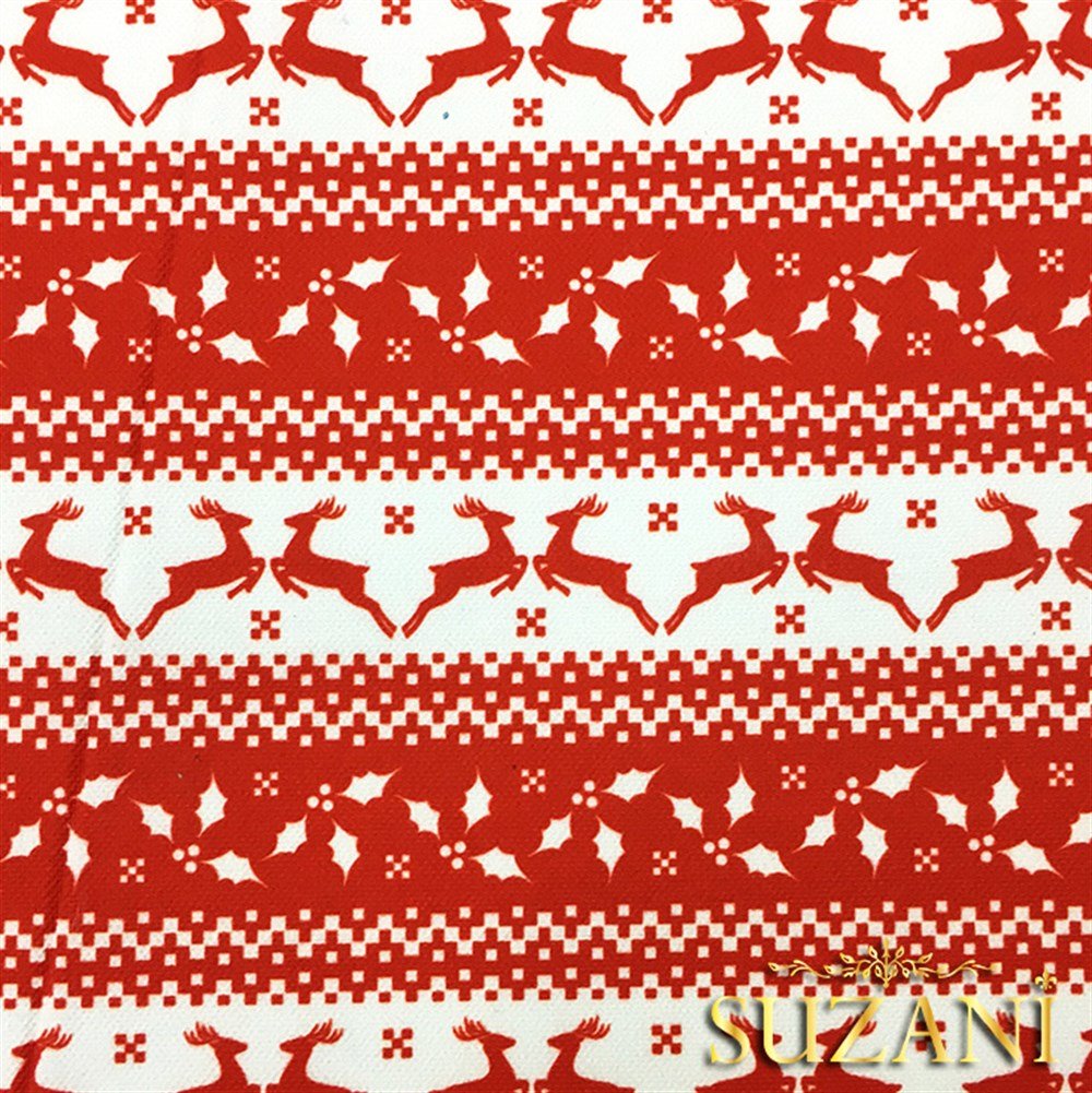 Kırmızı Beyaz Geyik Desenli Kumaş