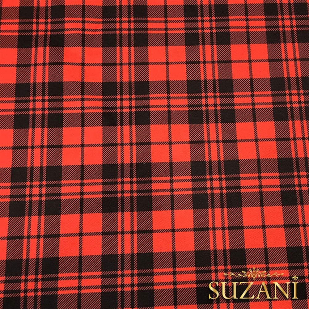 Kırmızı Siyah İskoç Ekose Desenli Kumaş