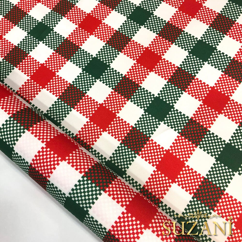 Kırmızı Yeşil Damalı Dijital Baskılı Kumaş