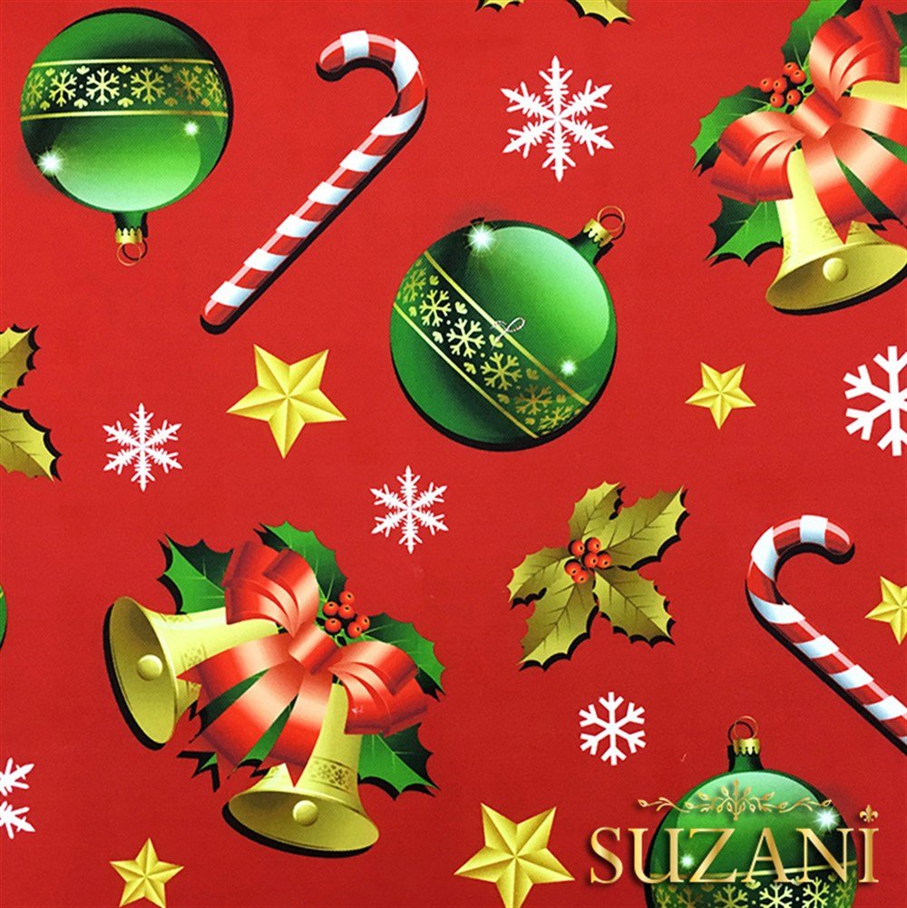 Kirmizi Zemin Yılbaşı Desenli Kumaş