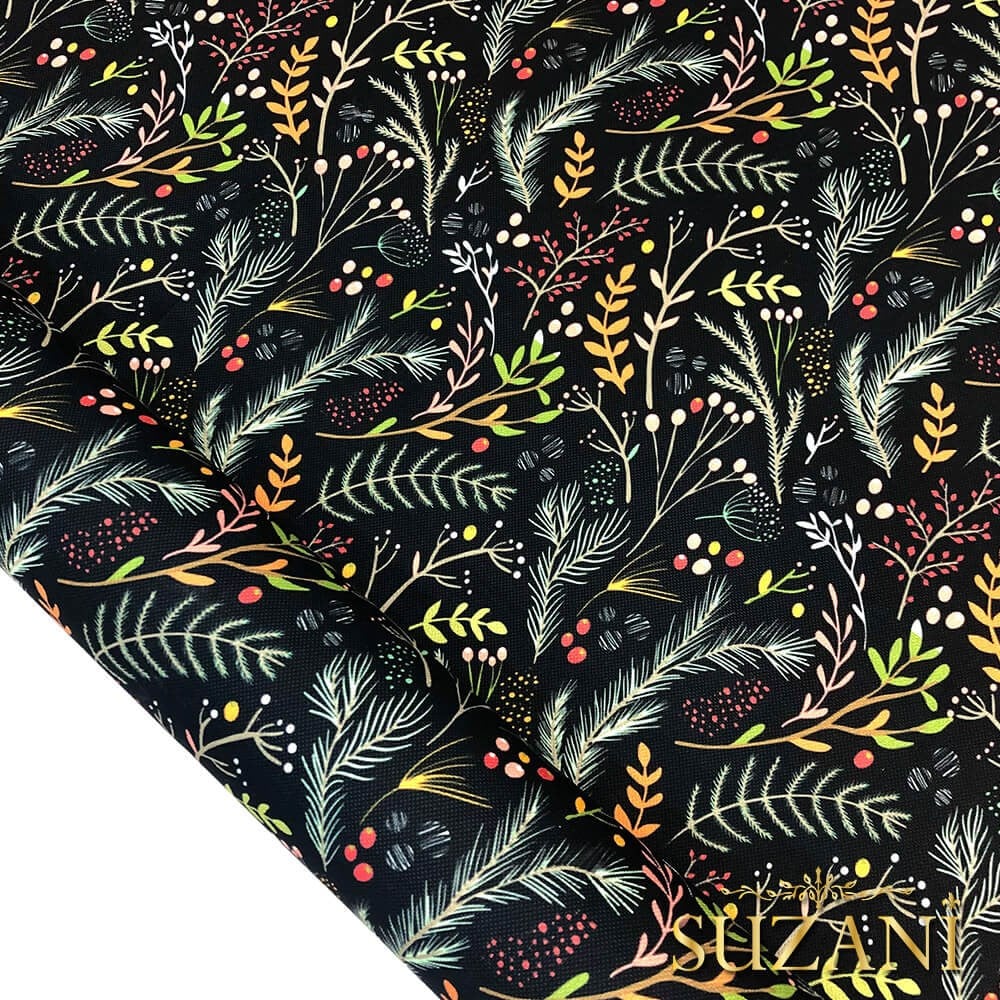 Kış Yaprakları Desenli Dijital Baskılı Kumaş