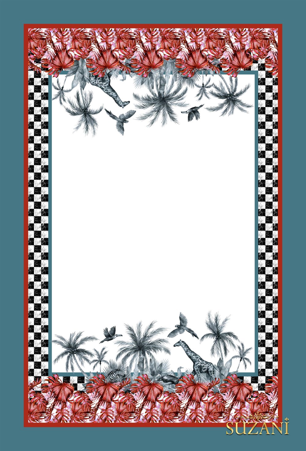 Kızıl Devetabanı Desenli Dikişsiz Masaörtüsü Kumaşı