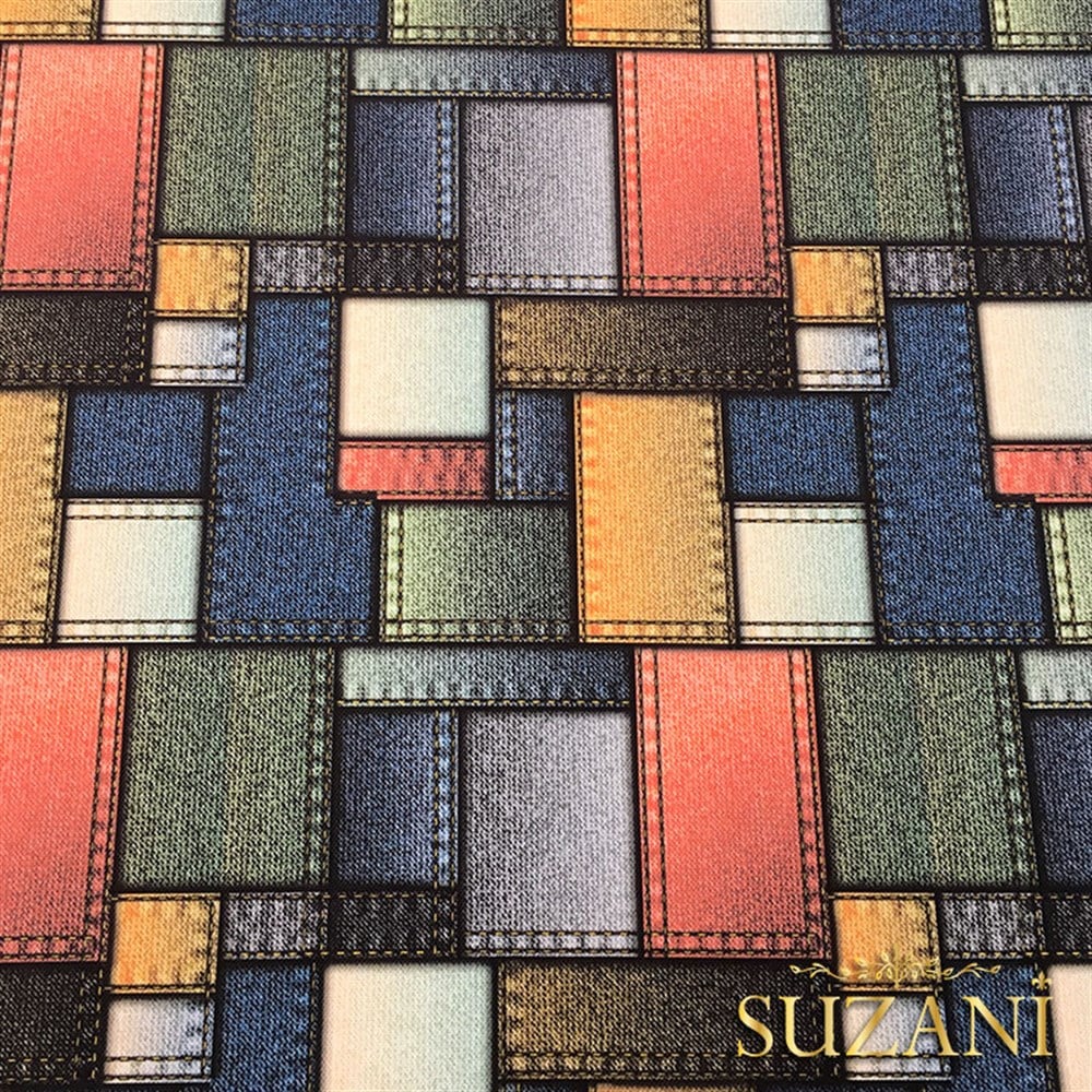 Kot Görünümlü Patchwork Desenli Kumaş