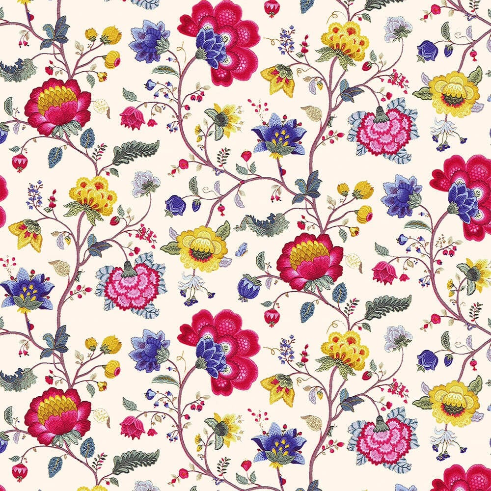 Krem Zemin Çiçek Desenli Dijital Baskılı Kumaş
