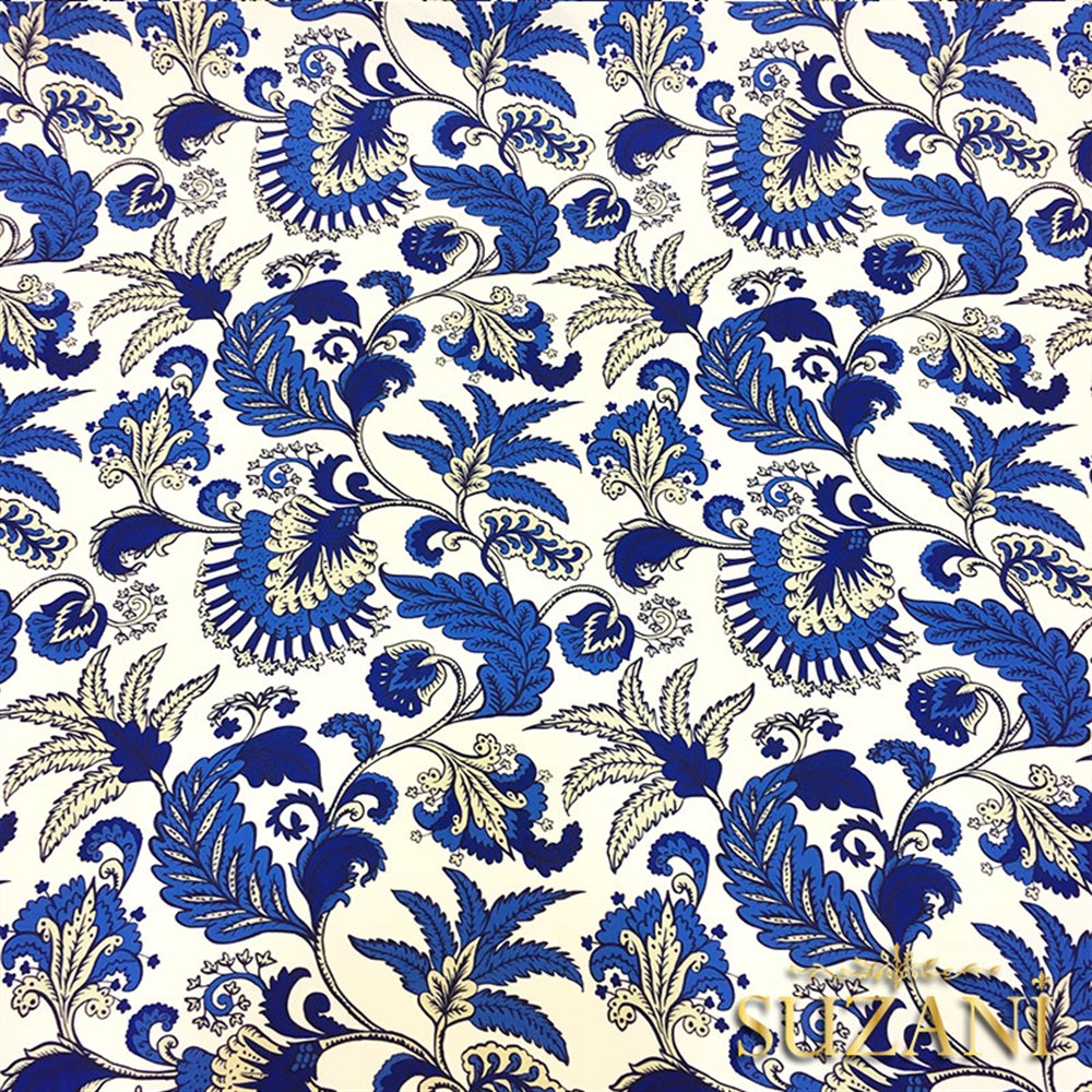 Lacivert Beyaz Çiçekli Batik Desenli Kumaş