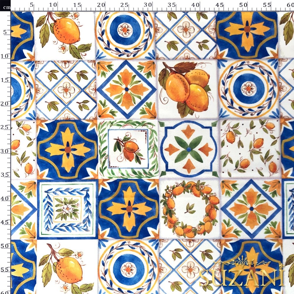 Limon Seramik Desenli Dijital Baskılı Kumaş (Pembe)