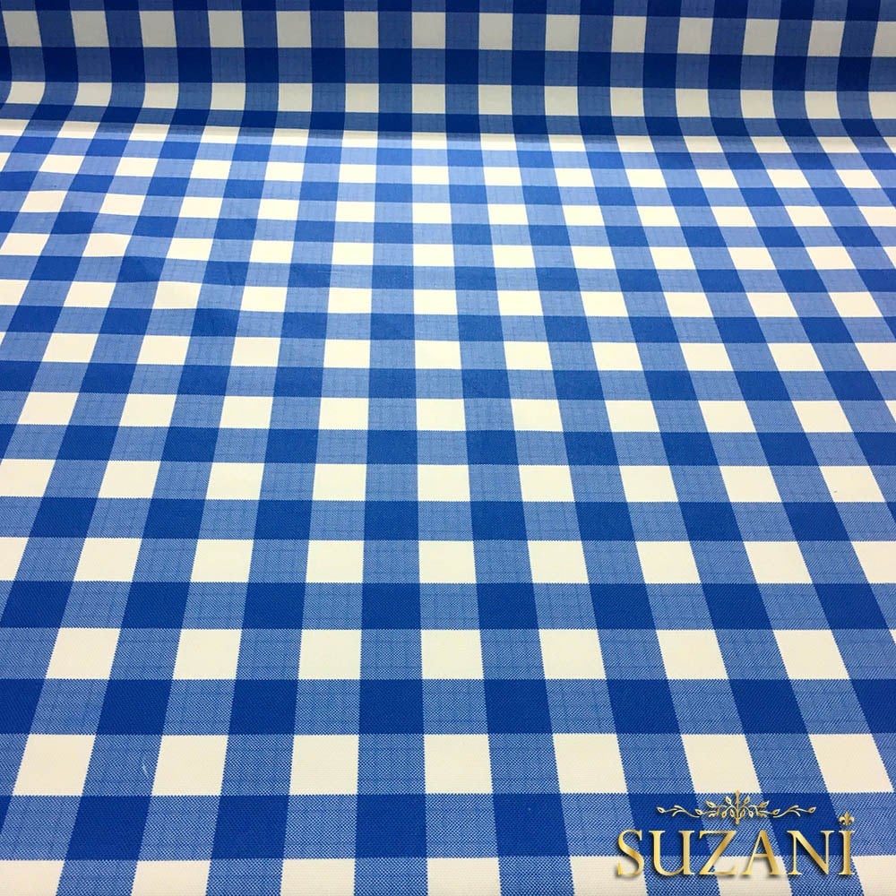 Mavi Beyaz Klasik Ekose Desenli Kumaş