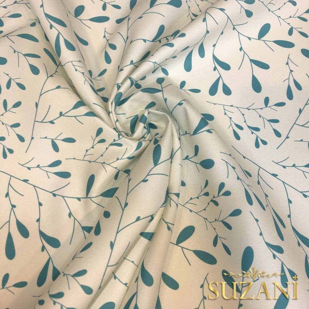 Mavi Minik Yaprak Desenli Dijital Baskılı Kumaş