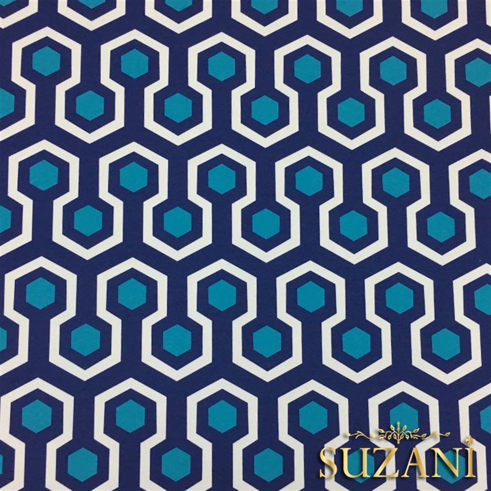 Mavi Petek Madalyon Desenli Kumaş