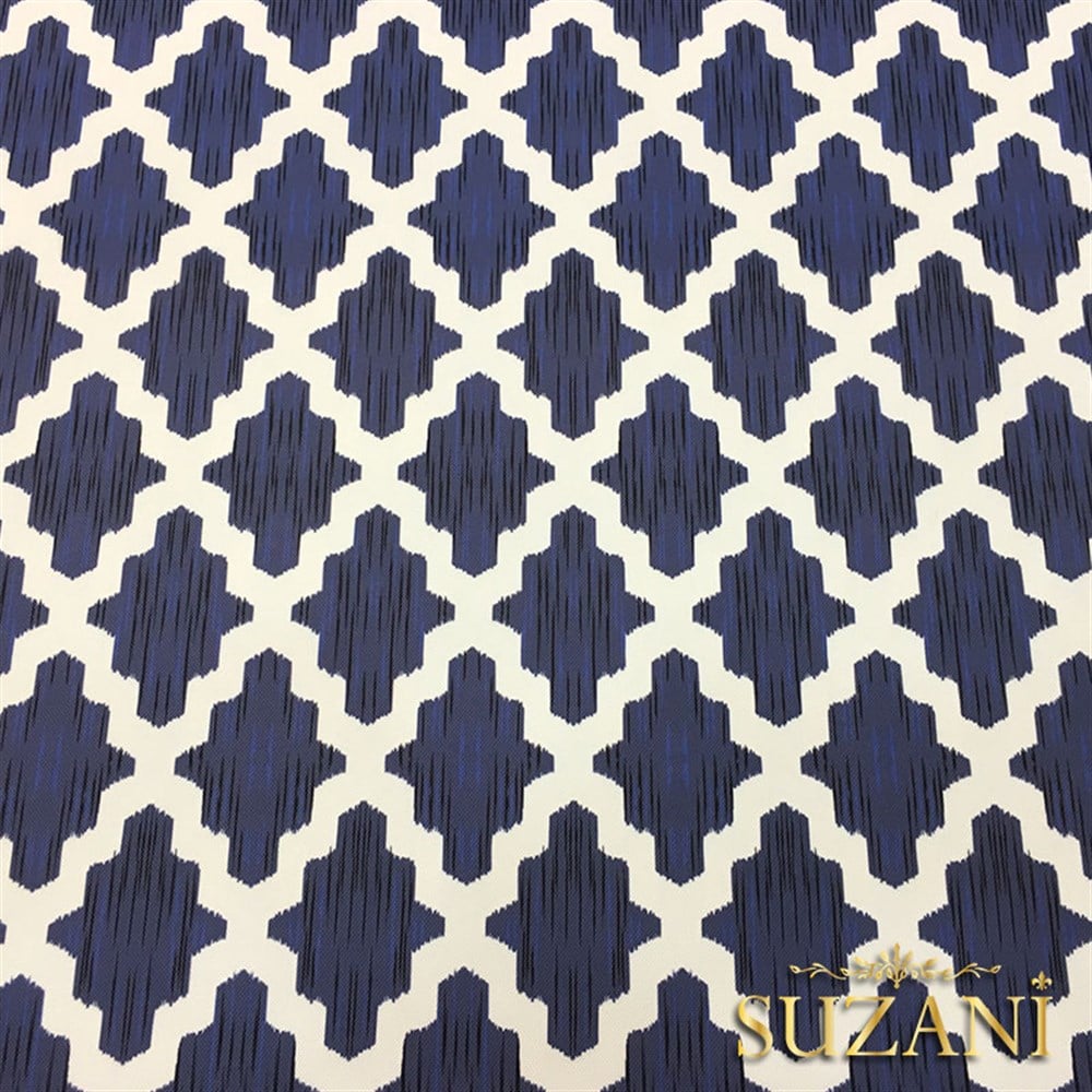 Mavi Zemin Baklava İkat Desenli Kumaş