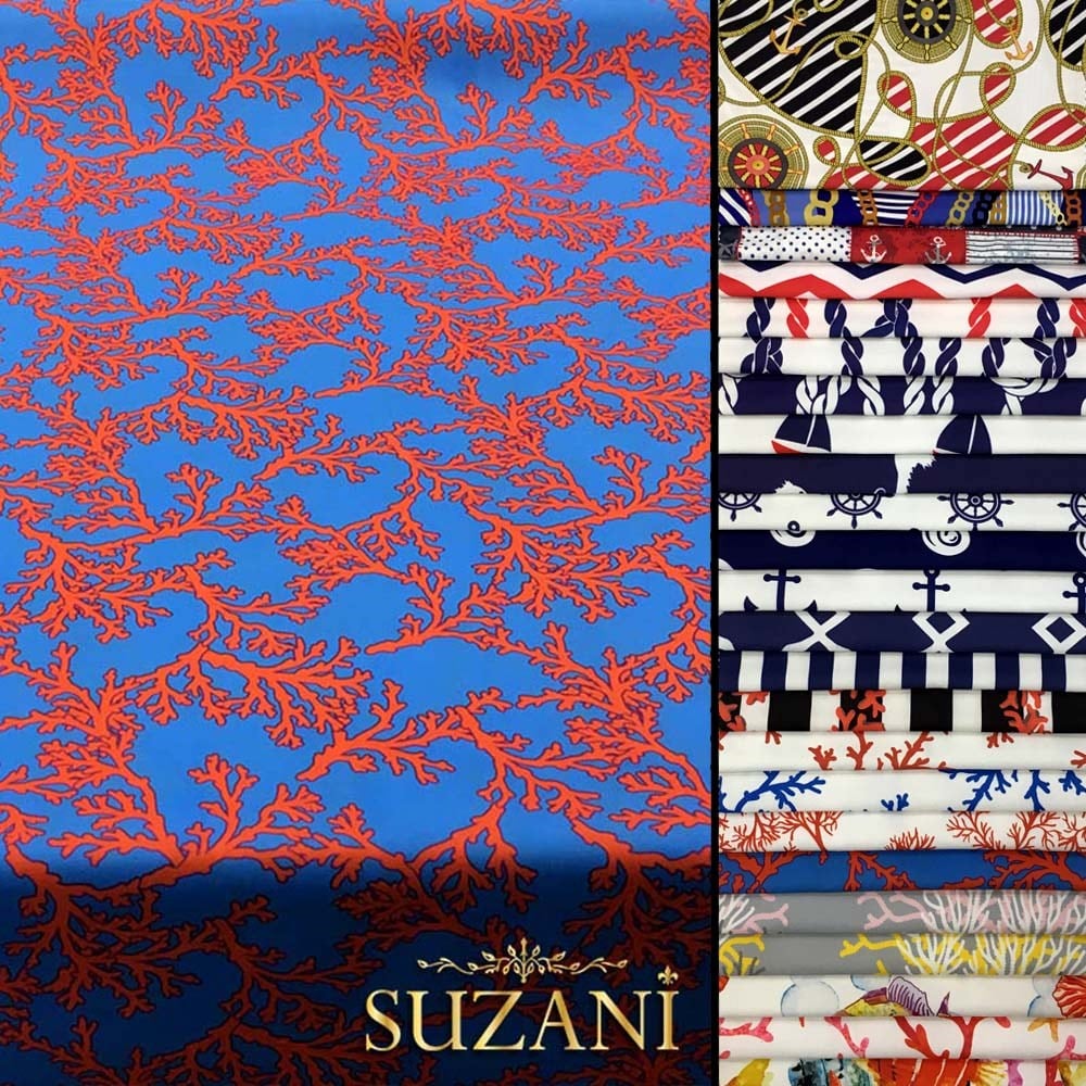 Mavi Zemin Mercan Desenli Kumaş