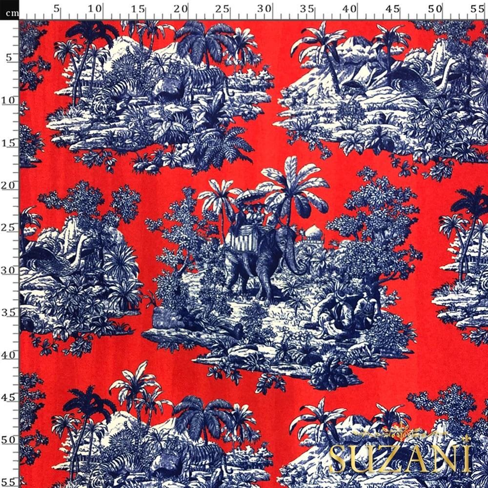 Mercan Bleu Blanc Desenli Dijital Baskılı Kumaş