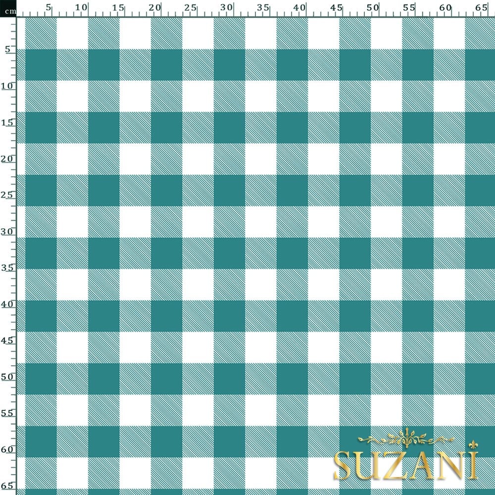 Mint Büyük Pötikare Desenli Dijital Baskılı Kumaş