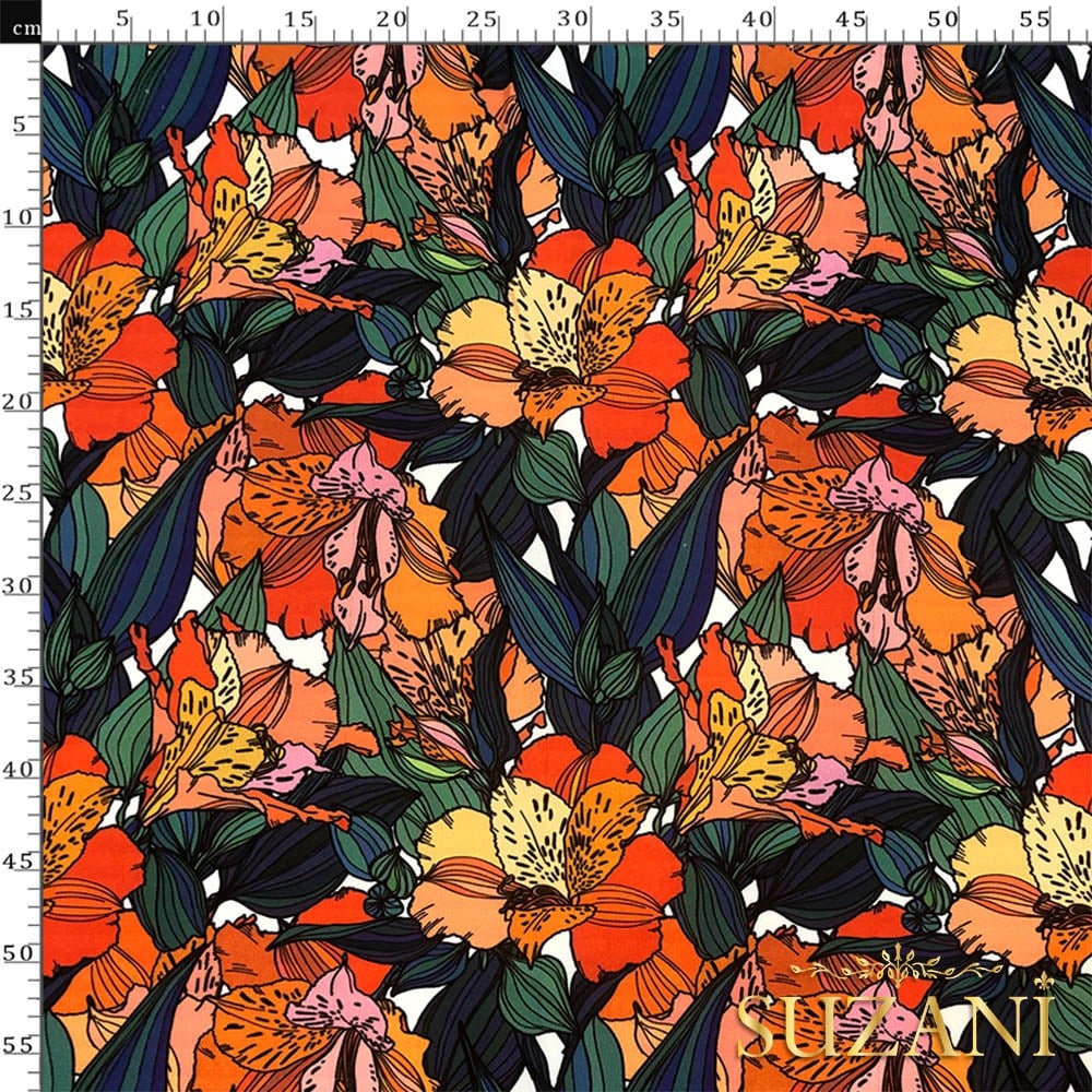 Modern Çiçek Desenli Dijital Baskılı Kumaş