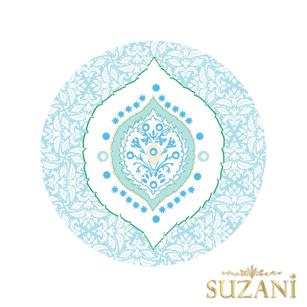 Okyanus Mavi Damask Desenli Dikişsiz 3'lü Supla Kumaşı