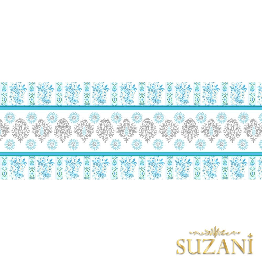 Okyanus Mavi Damask Desenli Dikişsiz Runner Kumaşı