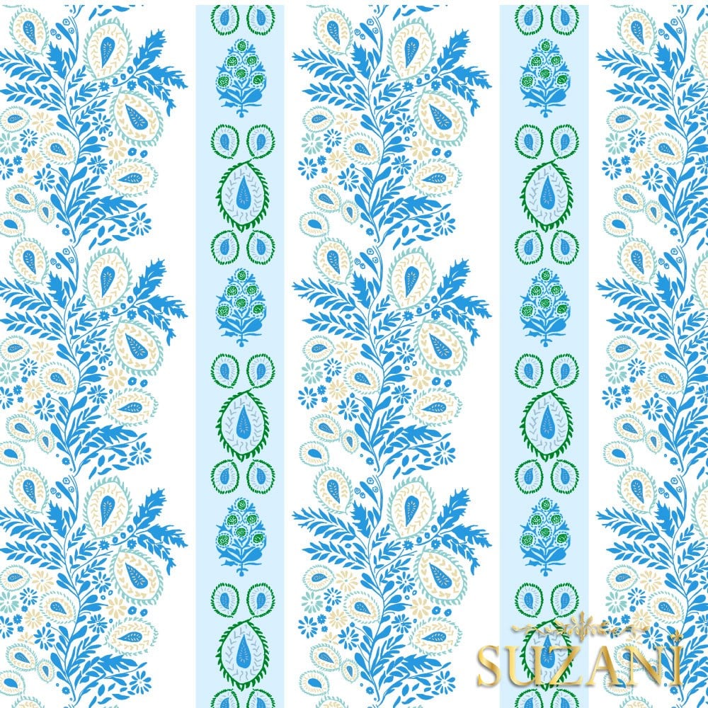 Okyanus Mavi Motifli Çizgi Desenli Dijital Baskılı Kumaş