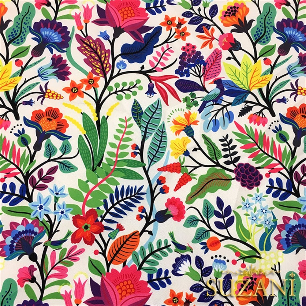 Otantik Renkli Çiçekler Desenli Kumaş