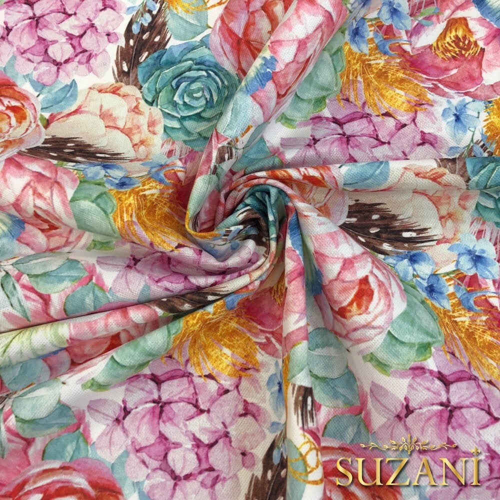Pastel Suluboya Çiçek Desenli Dijital Baskılı Kumaş