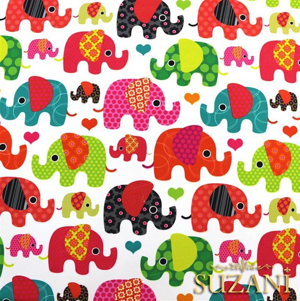 Pembe Fil Desenli Çocuk Kumaşı