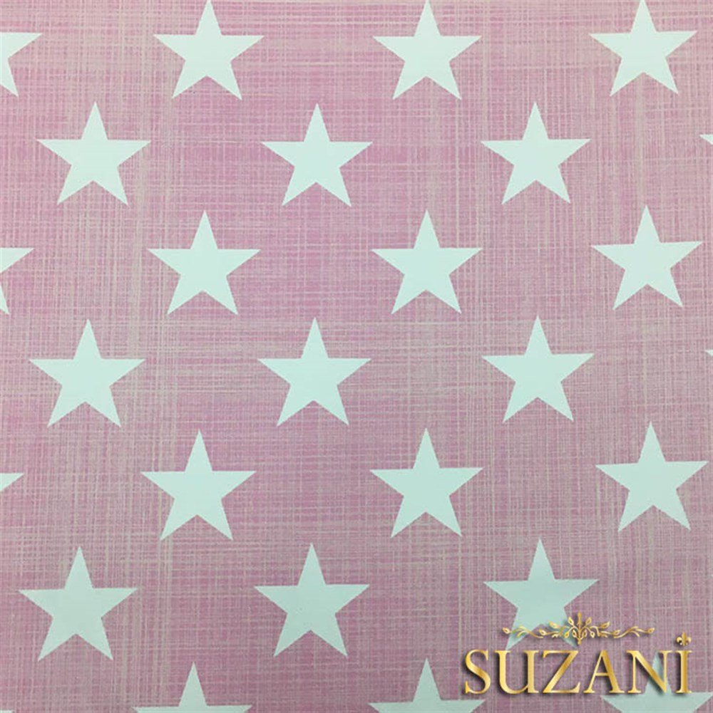 Pembe Keten Efekt Yıldız Desenli Kumaş
