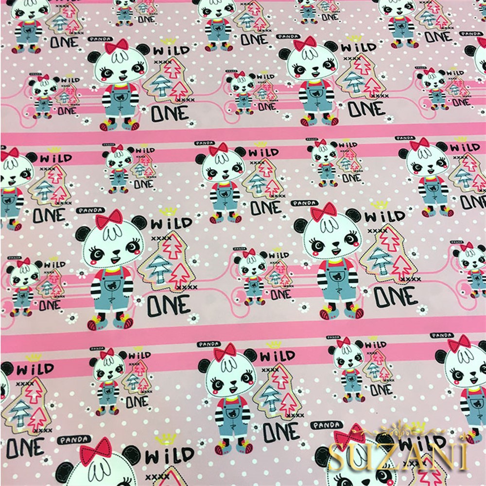 Pembe Panda Temalı Çocuk Kumaşı