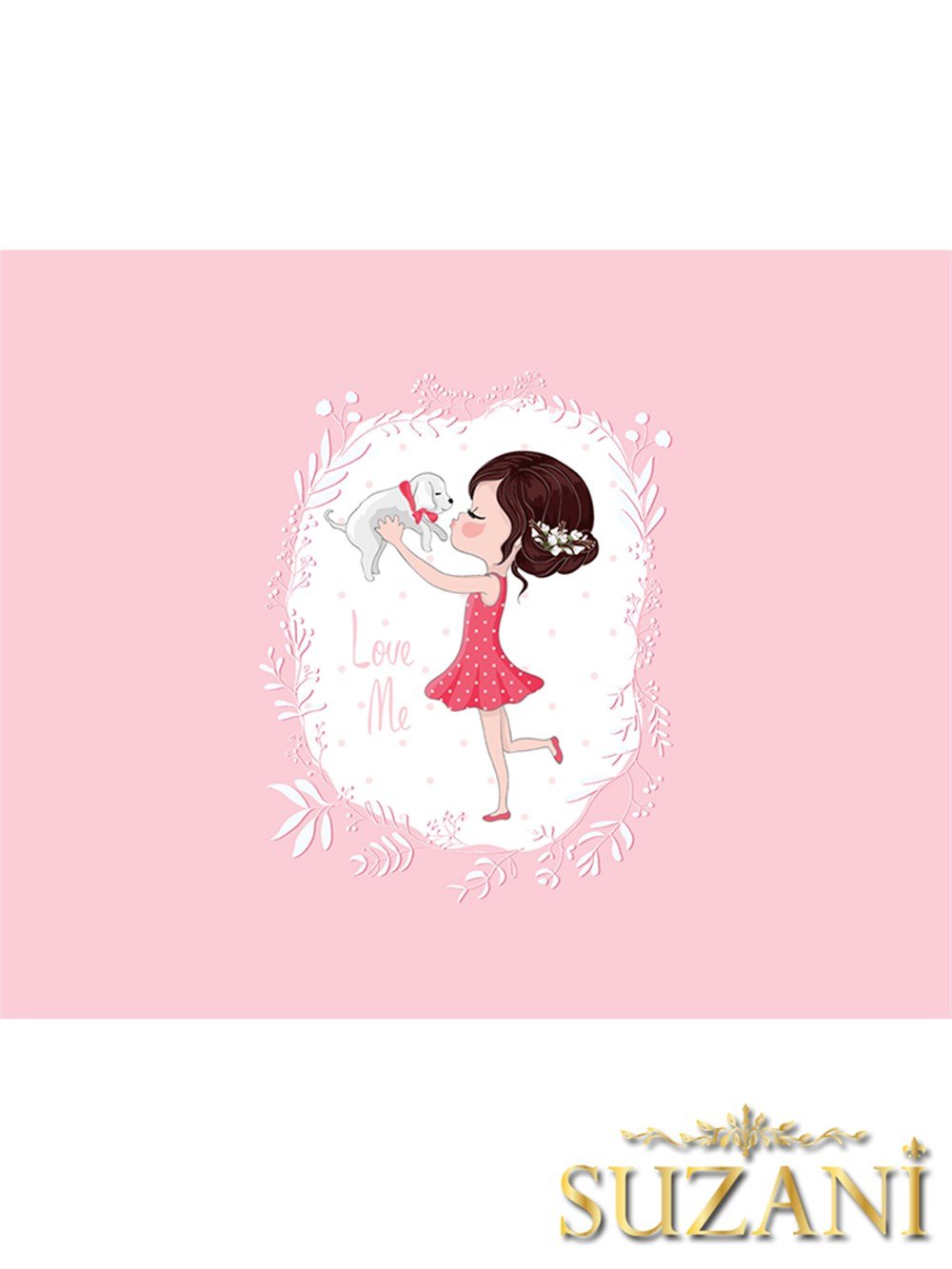 Pembe Zeminli Sevimli Dostluk Desenli 3'lü Beslenme Örtüsü, Amerikan Servisi Kumaşı