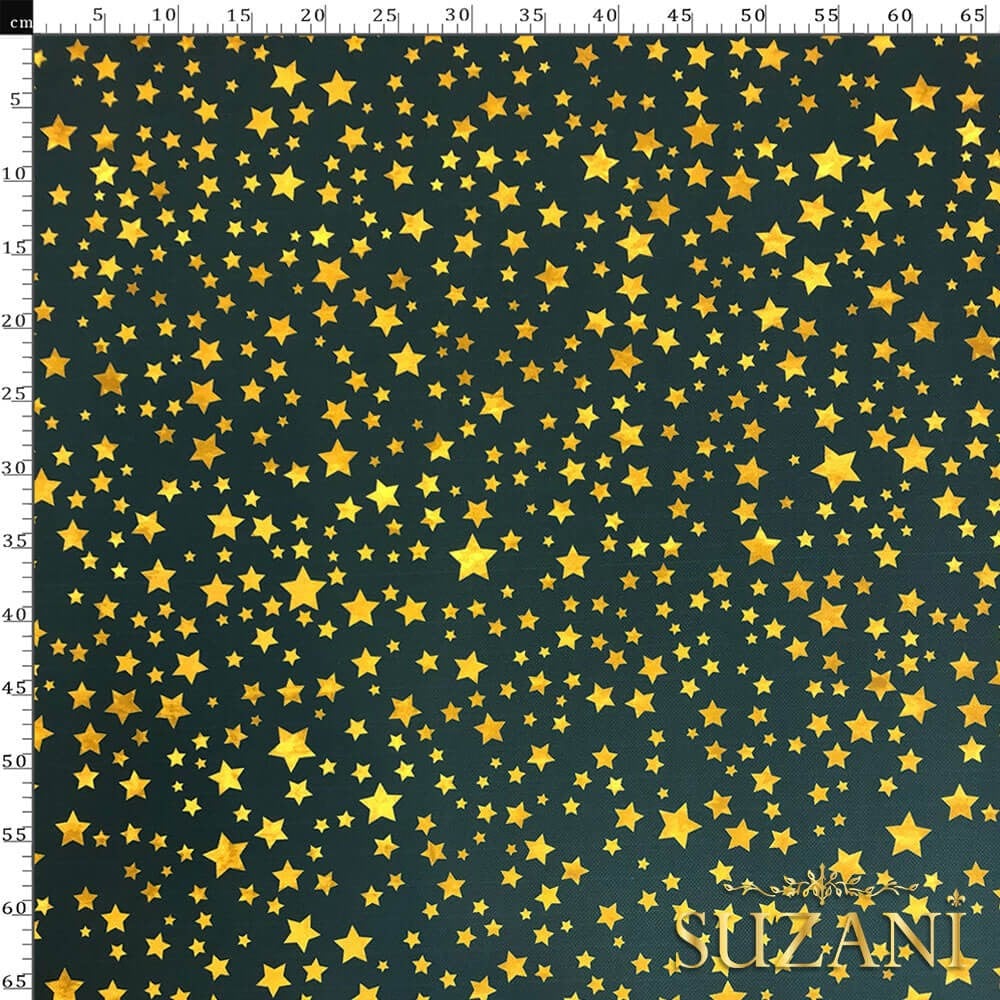 Petrol Zemin Gold Yıldız Desenli Dijital Baskılı Kumaş