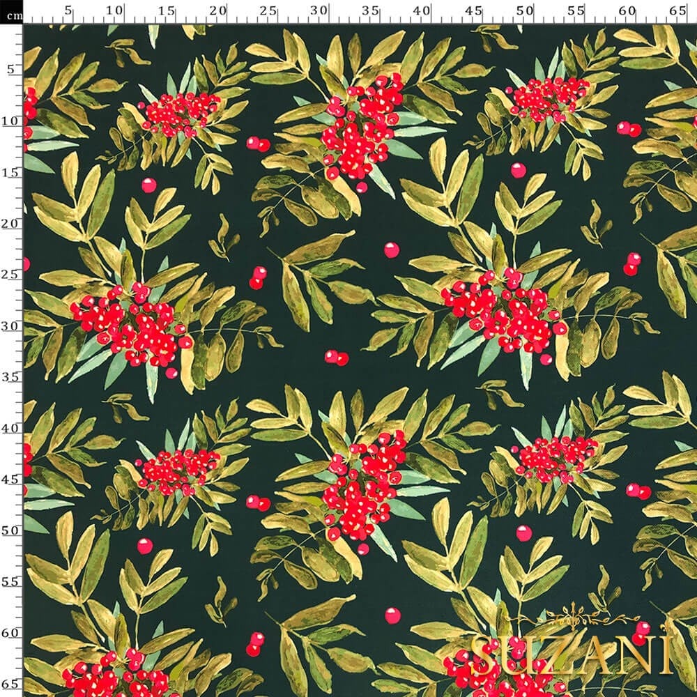 Petrol Zemin Yılbaşı Çiçeği Desenli Dijital Baskılı Kumaş