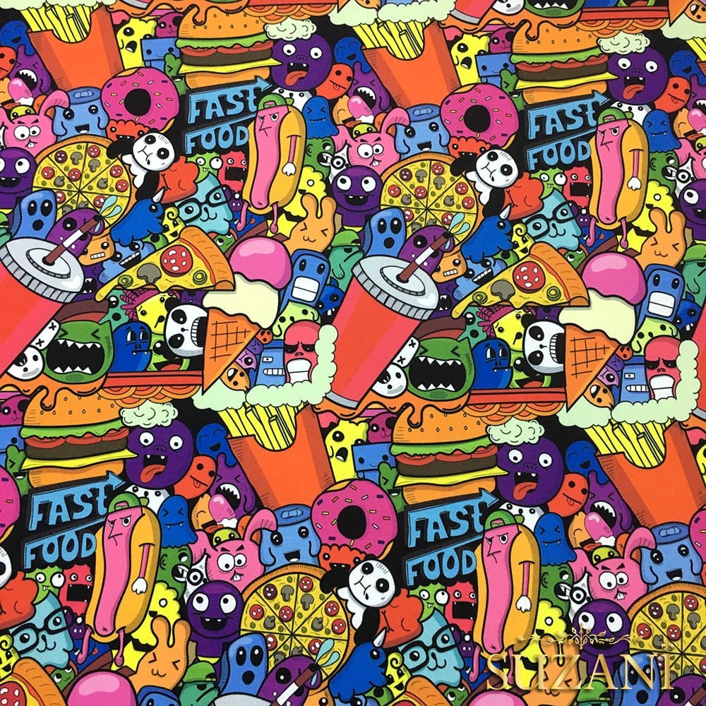 Pop Art Fast Food Desenli Kumaş