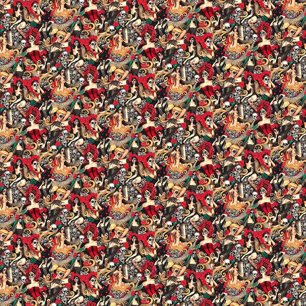 Pop Art İspanyol Kurukafa Desenli Kumaş