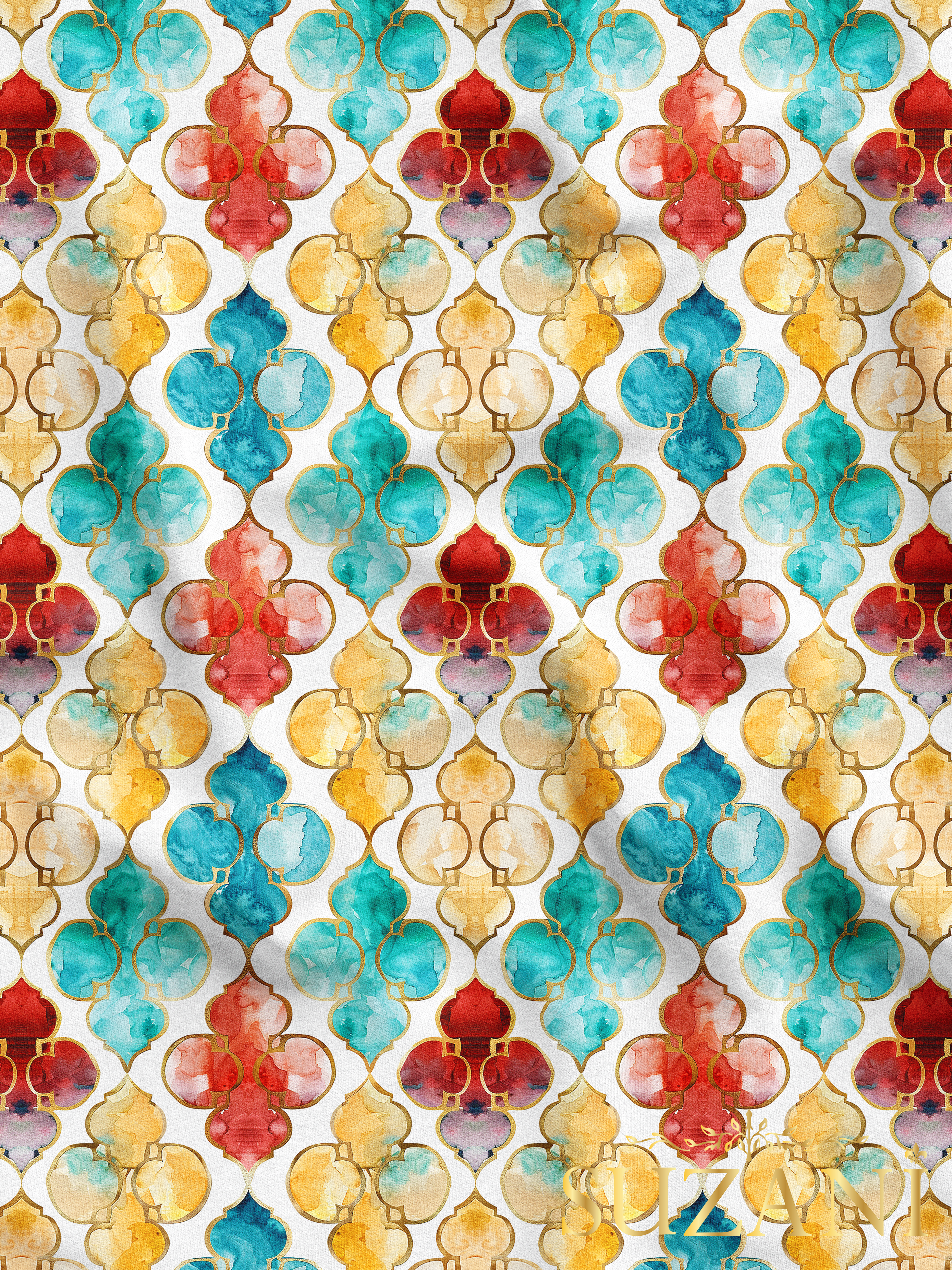 Ramazan Temalı Geometrik Renkli Desenli Dijital Baskılı Kumaş