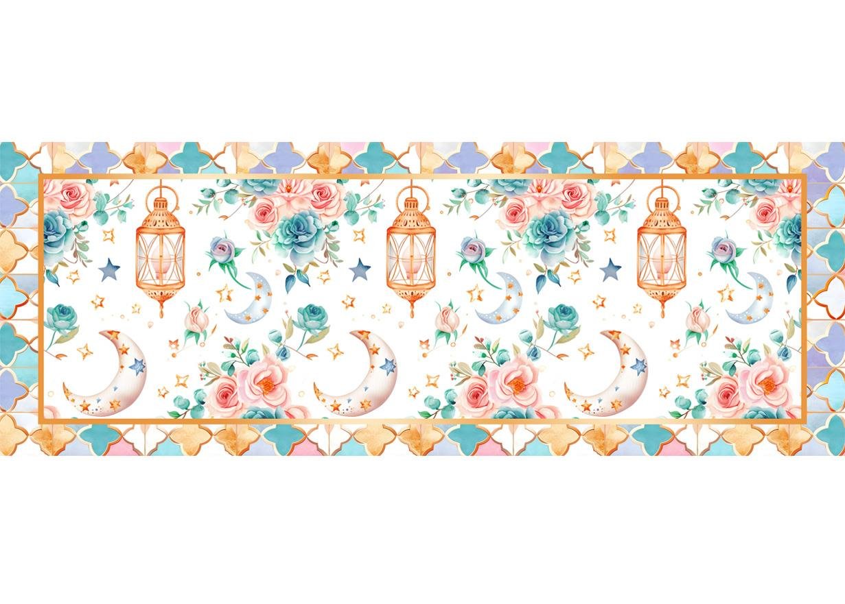 Razaman Temalı Çiçekli Lamba Desenli Dikişsiz Runner Kumaşı