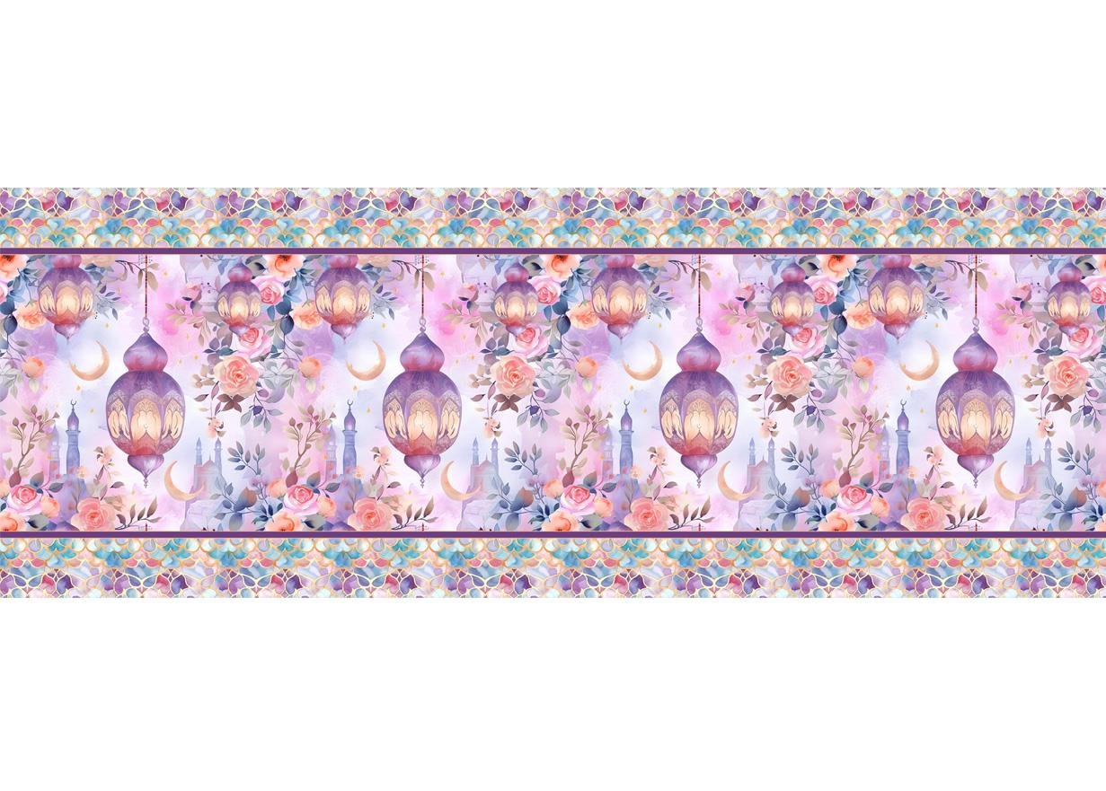 Razaman Temalı Çiçekli Lamba Desenli Dikişsiz Runner Kumaşı