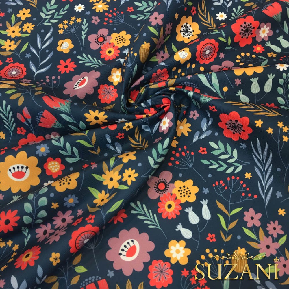 Renkli Çiçek Desenli Dijital Baskılı Kumaş