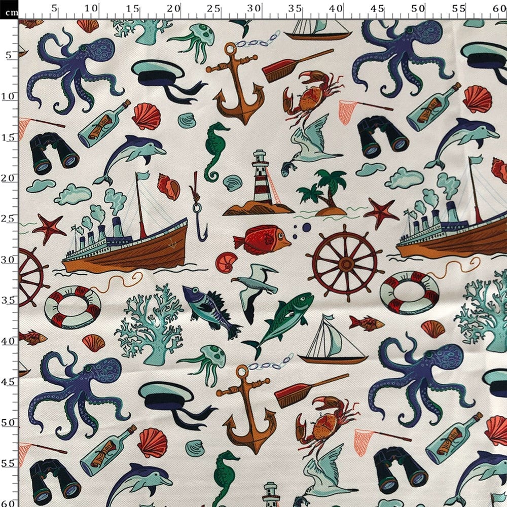 Renkli Deniz Desenli Dijital Baskılı Kumaş