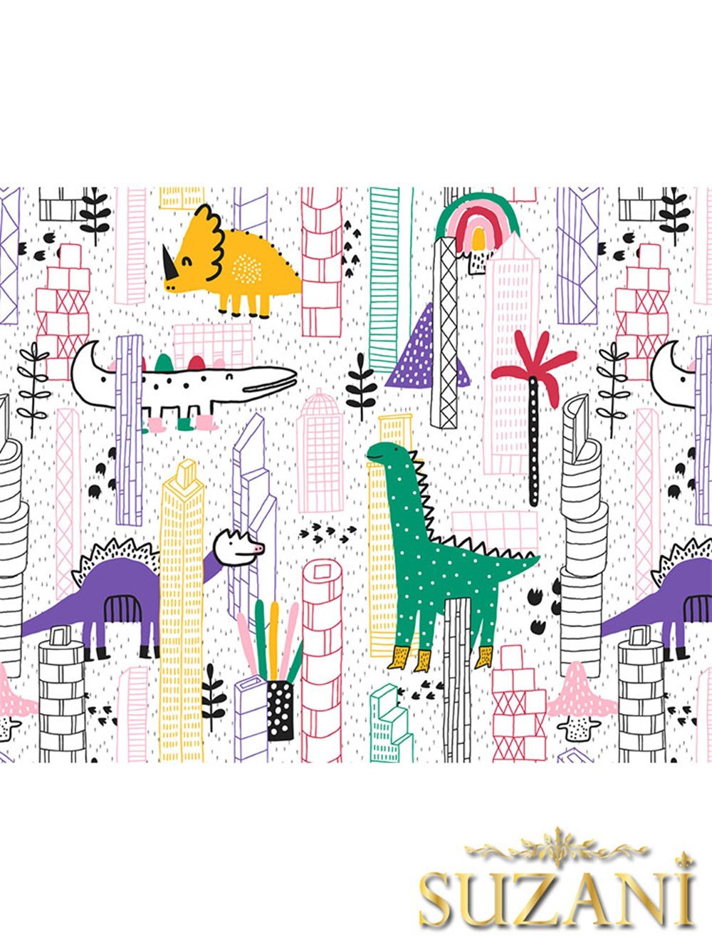 Renkli Dinozorlar Desenli 3'lü Beslenme Örtüsü, Amerikan Servisi Kumaşı