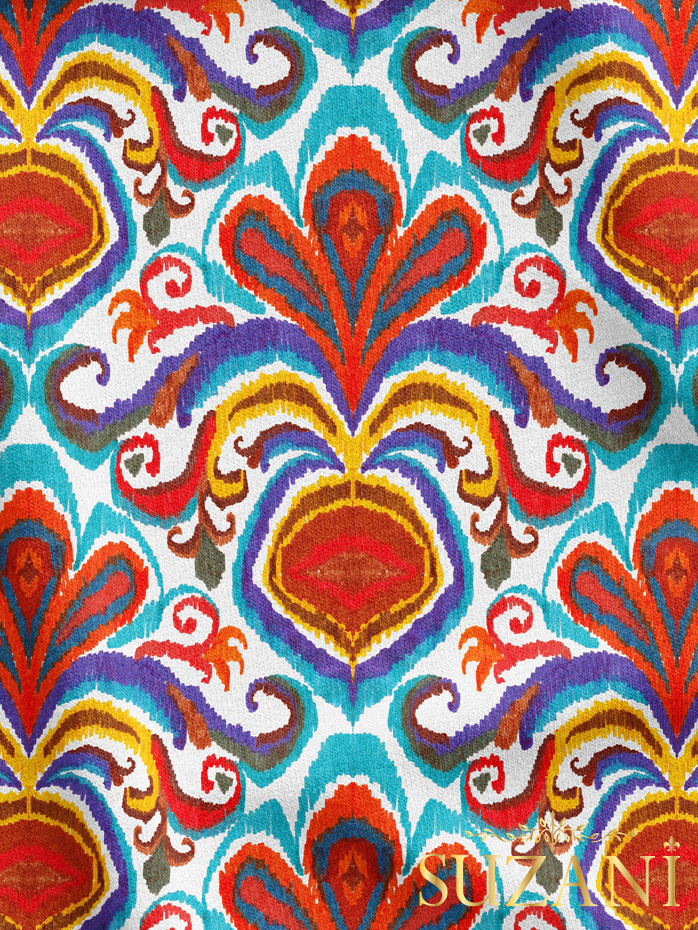 Renkli İkat Desenli Dijital Baskılı Kumaş