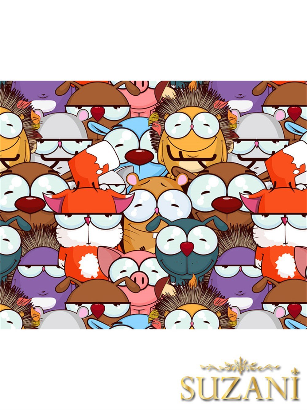 Renkli Komik Hayvanlar Desenli 3'lü Beslenme Örtüsü, Amerikan Servisi Kumaşı